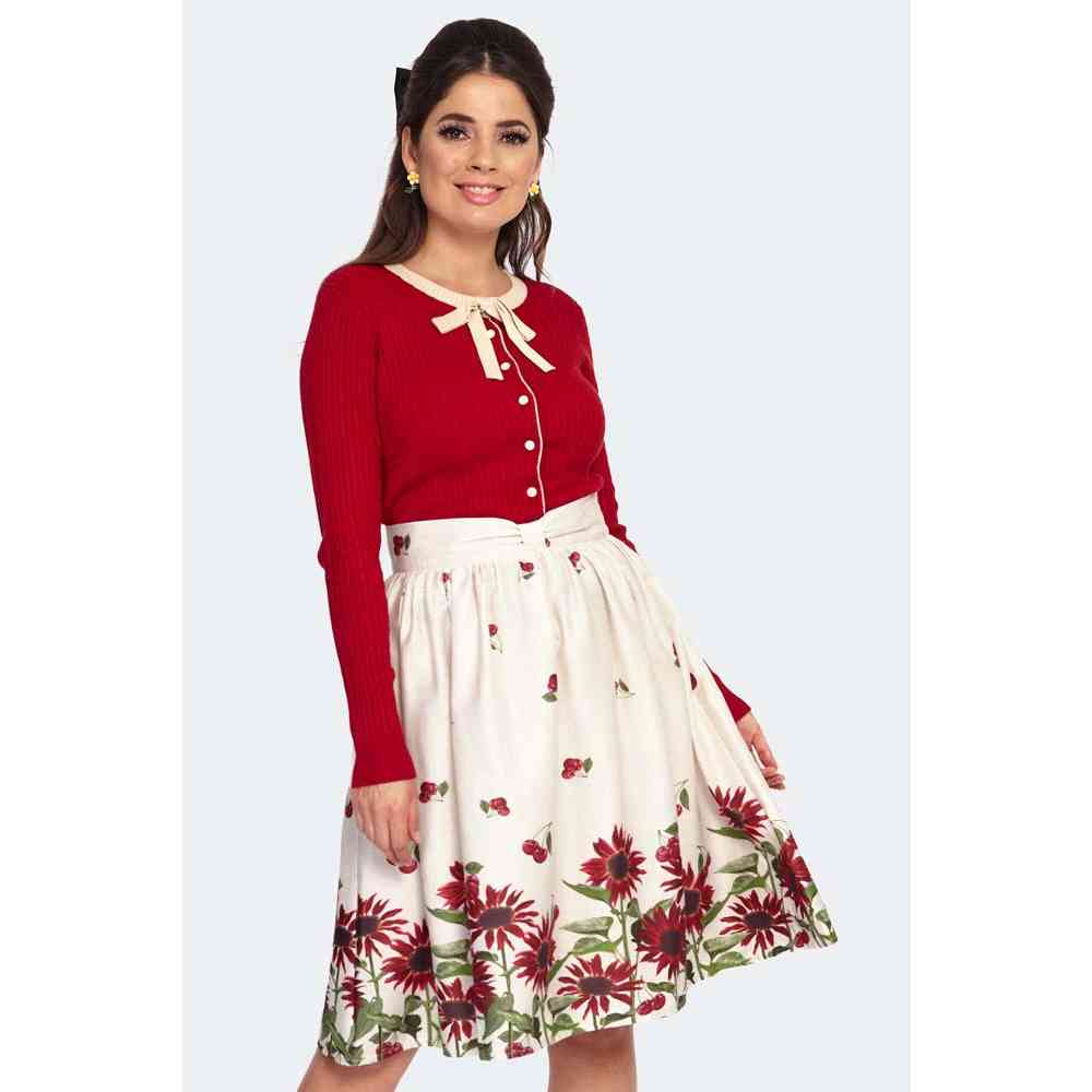 Voodoo Vixen - Cherry Sunflower Border print Rok - Creme